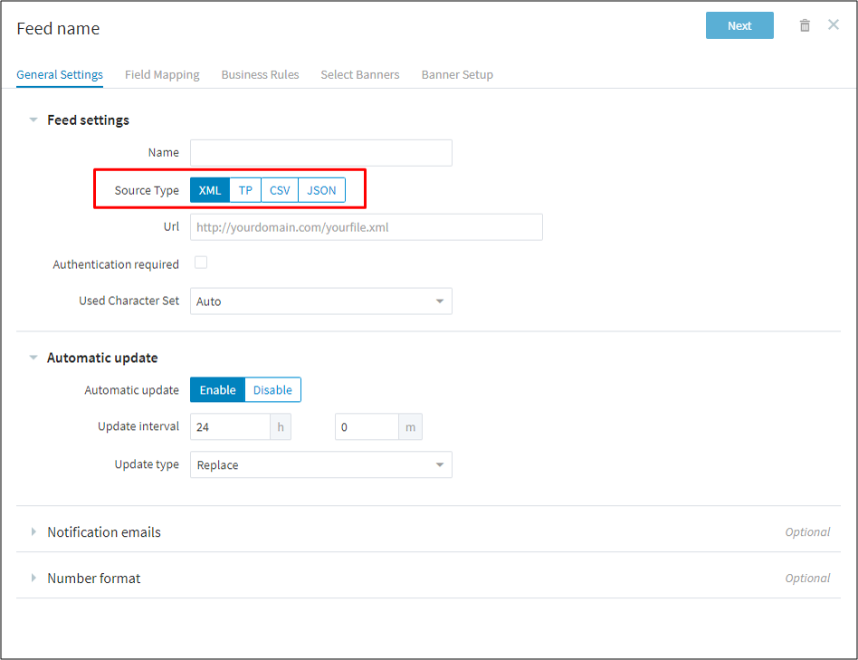 Performics - Produktový retargeting - Zdroje feedu