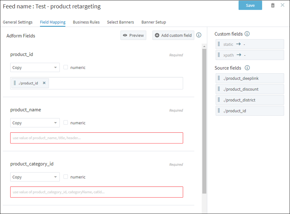 Performics - Produktový retargeting - Mapping feedu