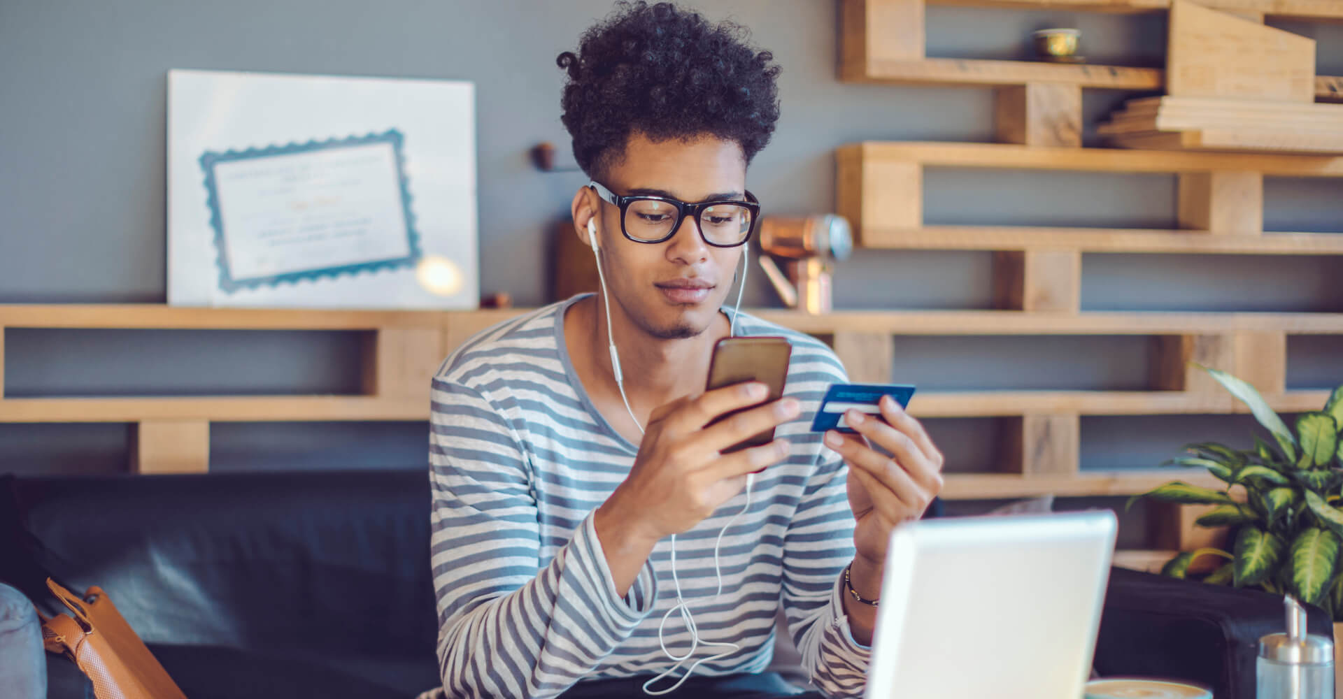 Young man working at home office